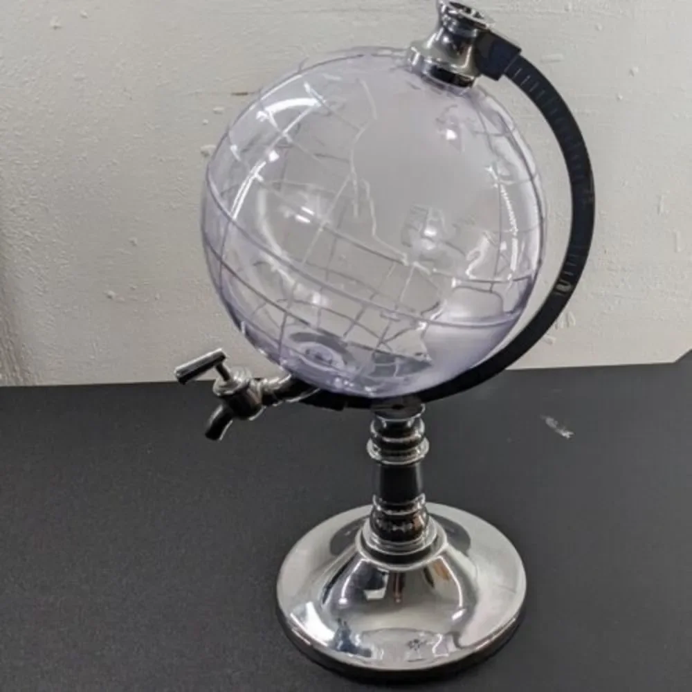 Godinger Silver Art Co. Plastic Globe Decanter Metal Base‎ 13” Liquor Dispenser